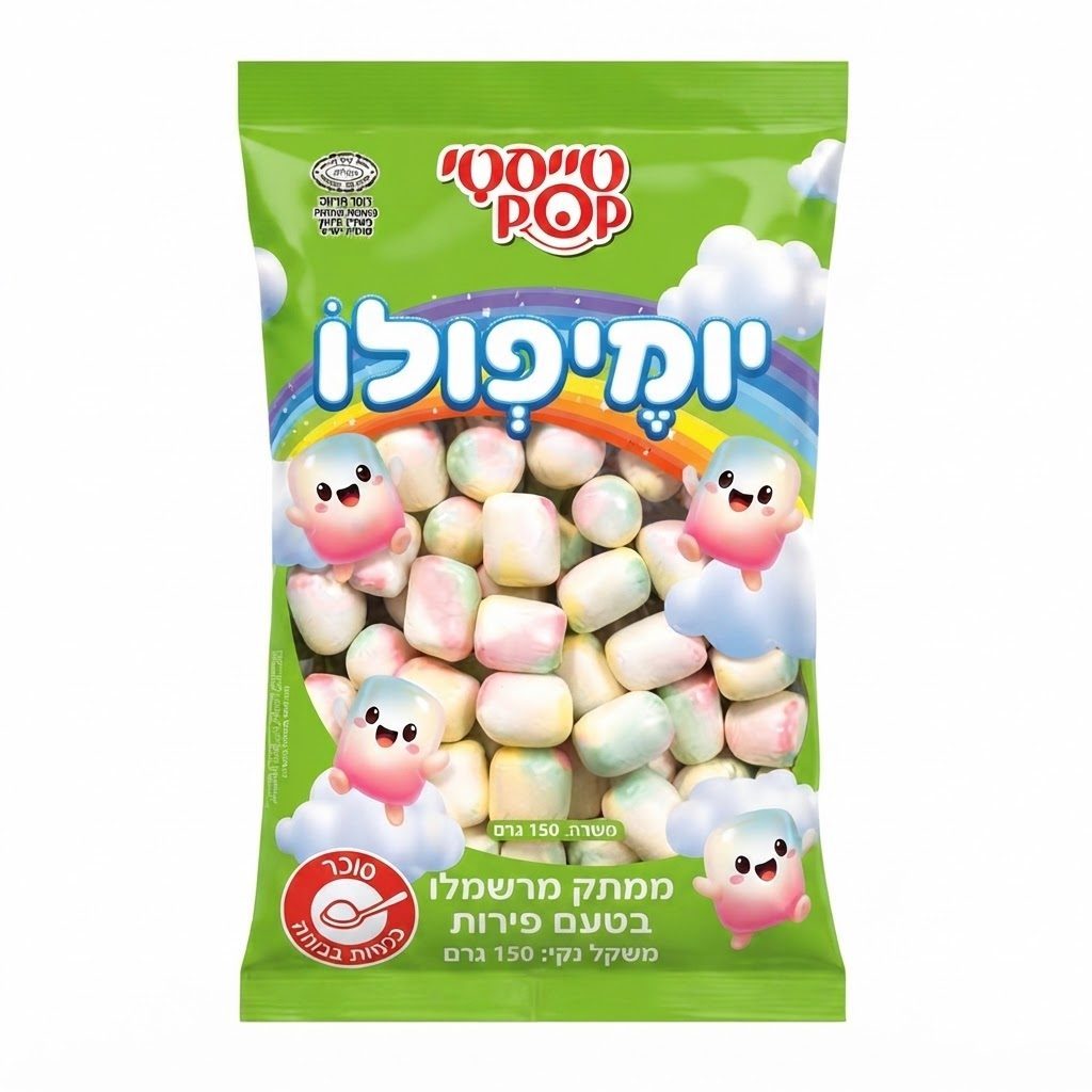 סוכרשמלו מוקצף בטעם פירות מצופה סוכר 150 גרם