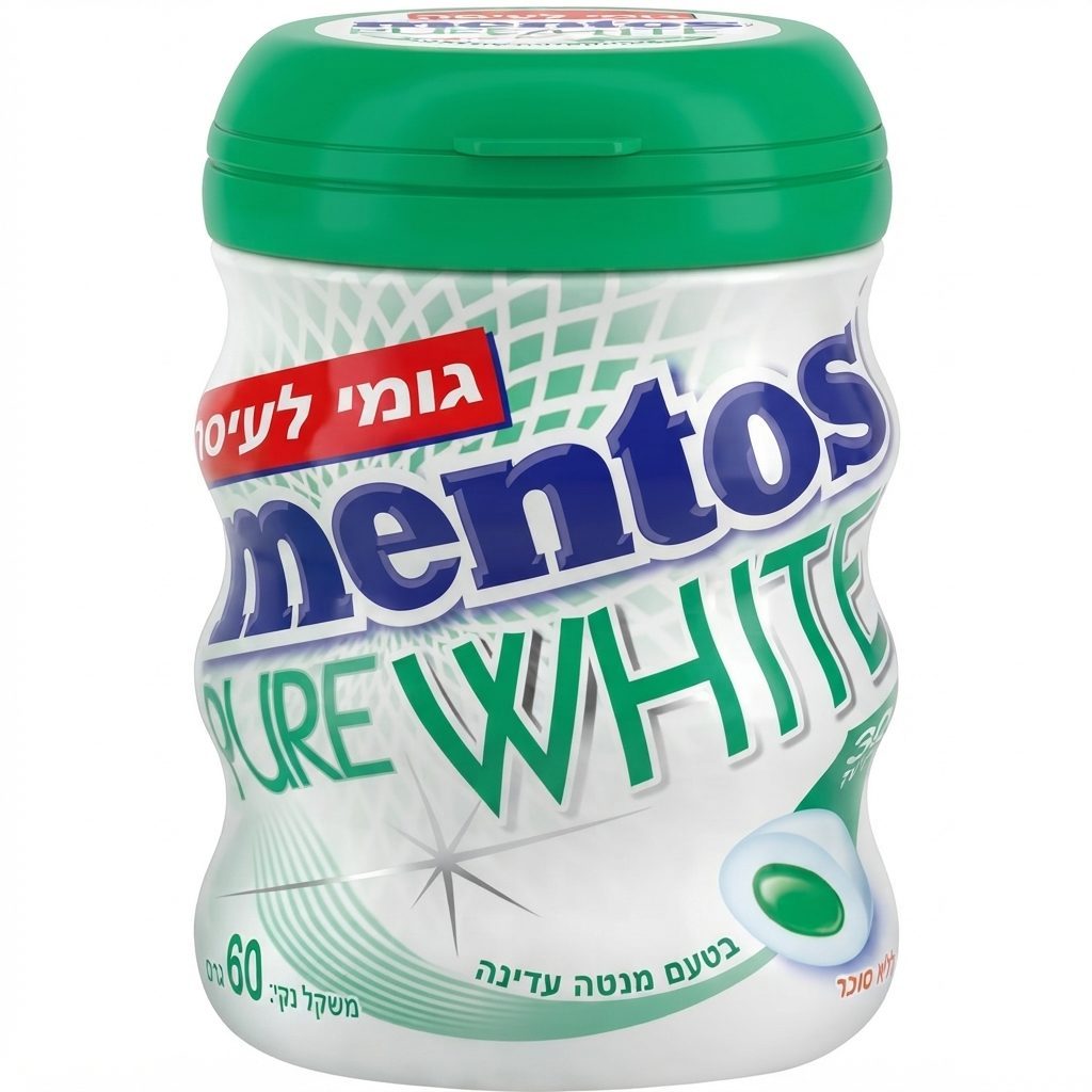 מנטוס מסטיק פיור לבן ללא סוכר 60 גרם