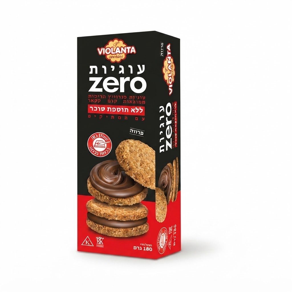 עוגיות זירו סנדוויץ ממולאות קרם קקאו ללא סוכר 180 גרם